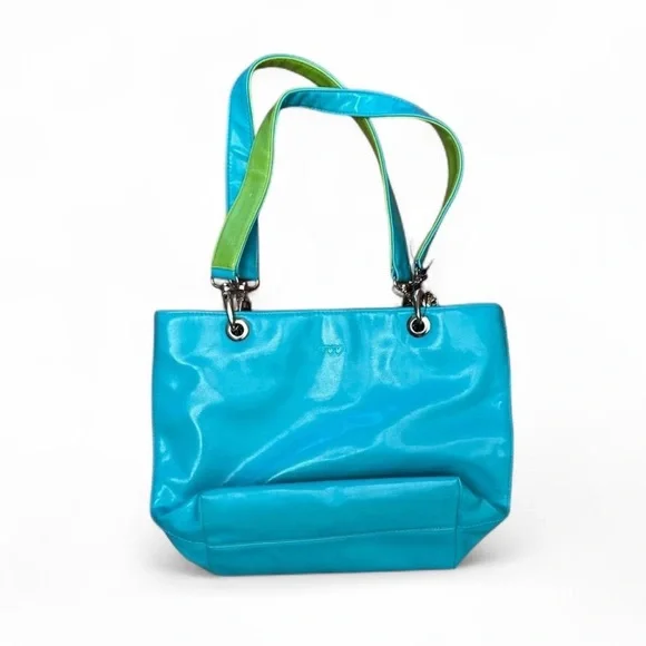 NWOT Vintage Fragile by XOXO blue and lime green vinyl purse - Picture 2 of 6